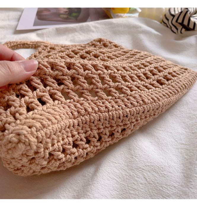 Cotton Knit Fishnet Tote with Wide Top Handles