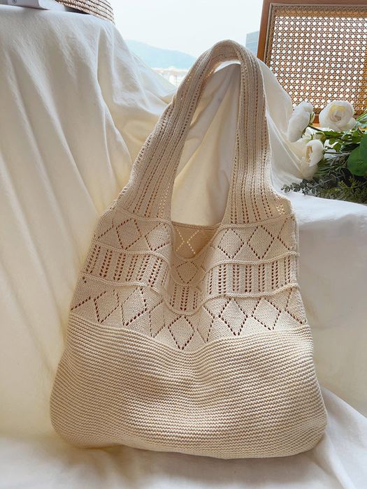 Geometric Cotton Knit Shoulder Tote