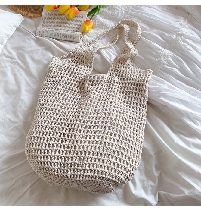 Open-Mesh Cotton Knit Shoulder Bag