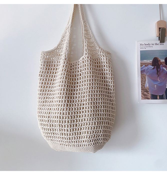 Open-Mesh Cotton Knit Shoulder Bag