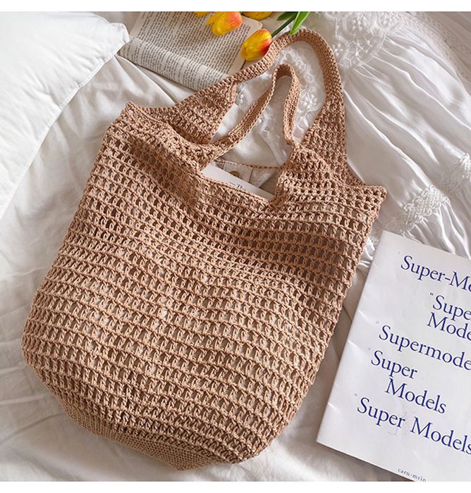 Open-Mesh Cotton Knit Shoulder Bag