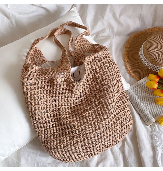 Open-Mesh Cotton Knit Shoulder Bag
