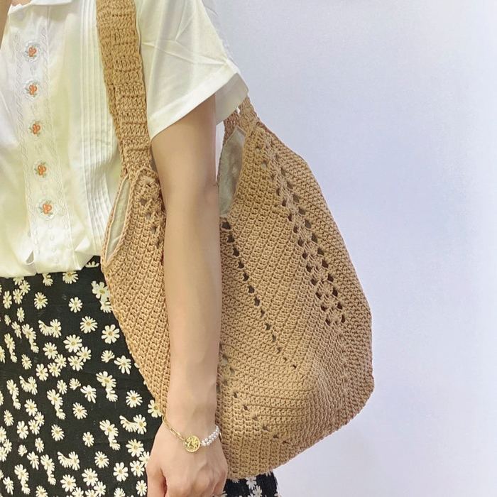 Crochet Hobo Shoulder Bag with Openwork Side Panels