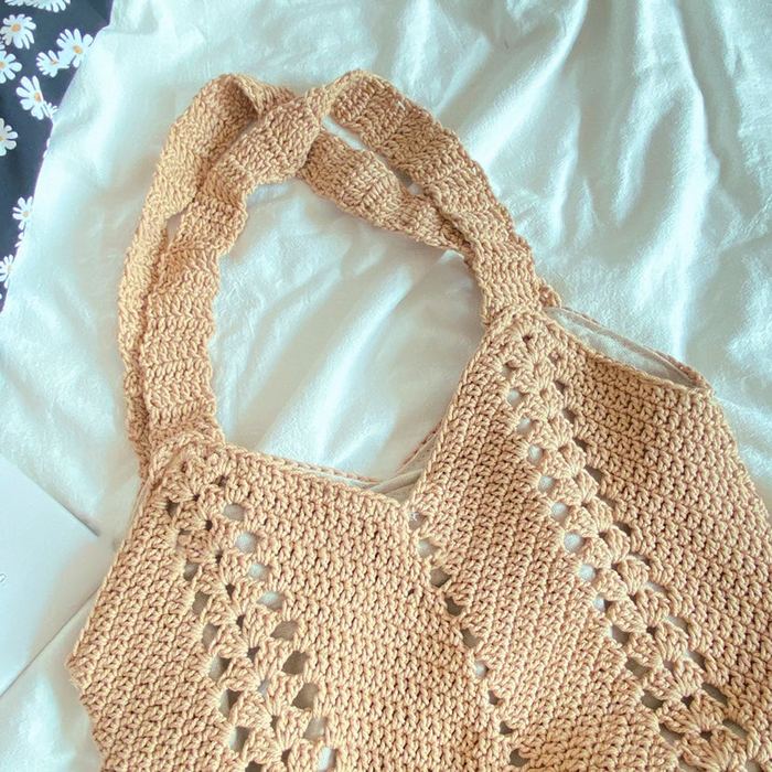 Crochet Hobo Shoulder Bag with Openwork Side Panels