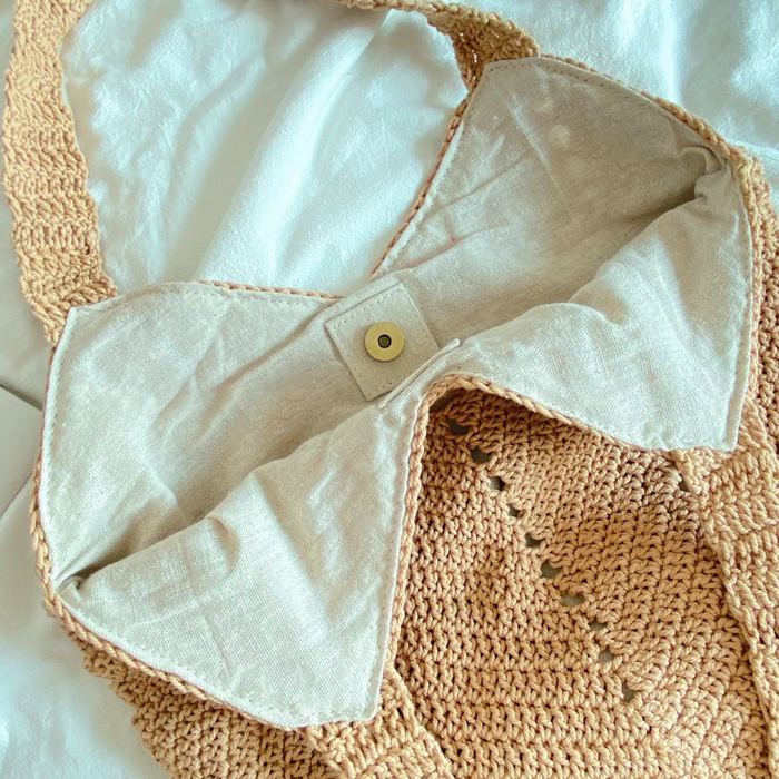Crochet Hobo Shoulder Bag with Openwork Side Panels