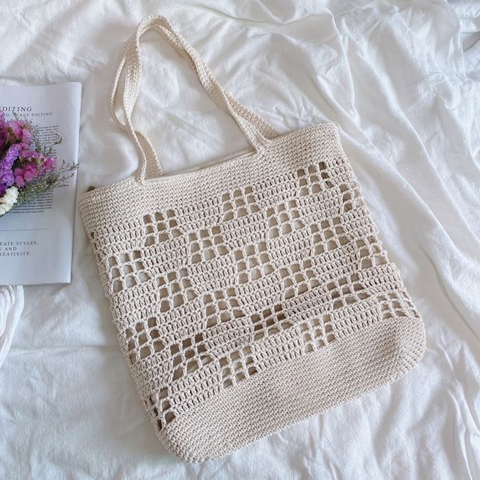 Geometric Openwork Crochet Shoulder Tote