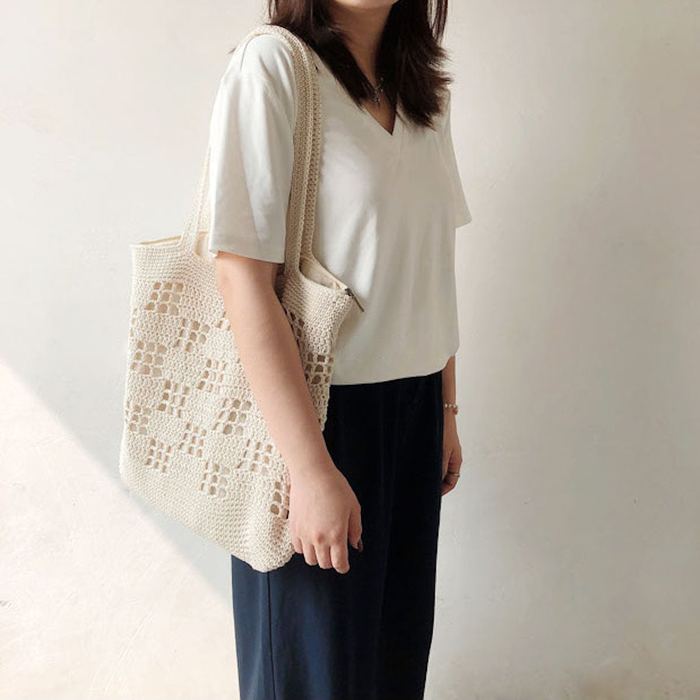 Geometric Openwork Crochet Shoulder Tote