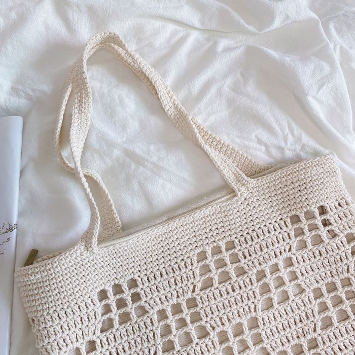 Geometric Openwork Crochet Shoulder Tote