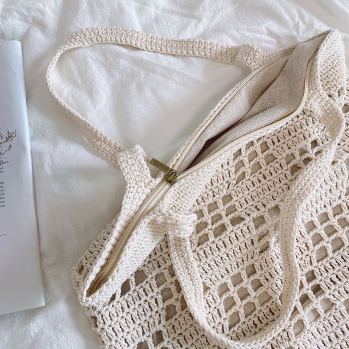 Geometric Openwork Crochet Shoulder Tote
