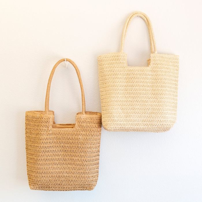 Rectangular Woven Straw Tote with Rounded Handles