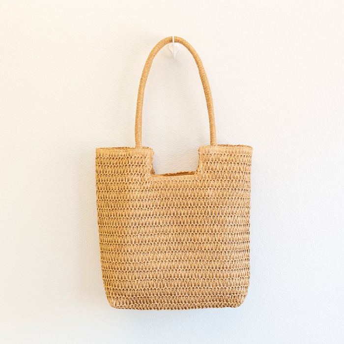 Rectangular Woven Straw Tote with Rounded Handles