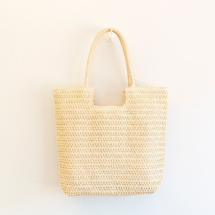 Rectangular Woven Straw Tote with Rounded Handles