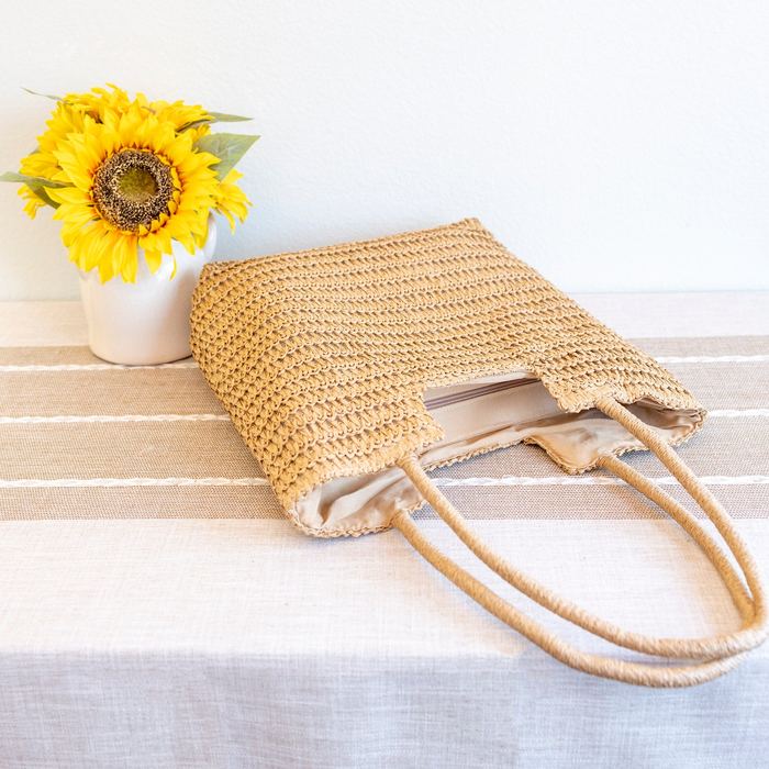 Rectangular Woven Straw Tote with Rounded Handles