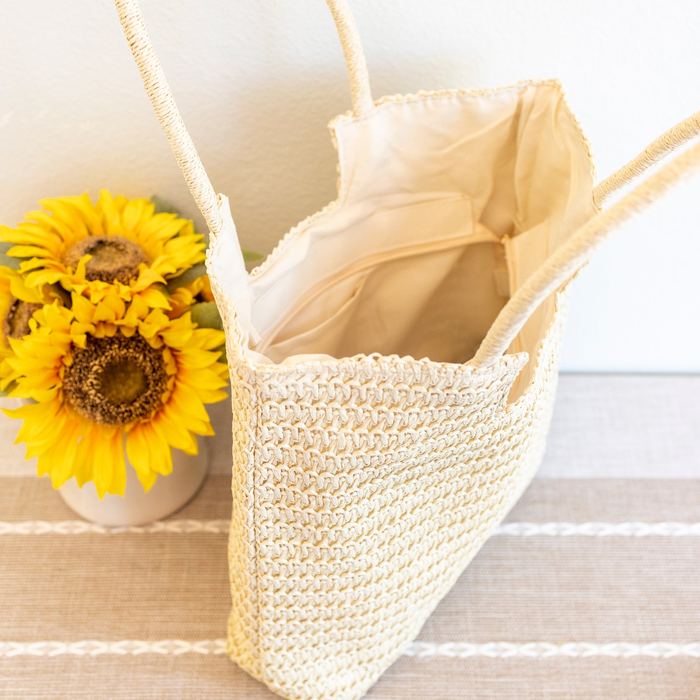 Rectangular Woven Straw Tote with Rounded Handles