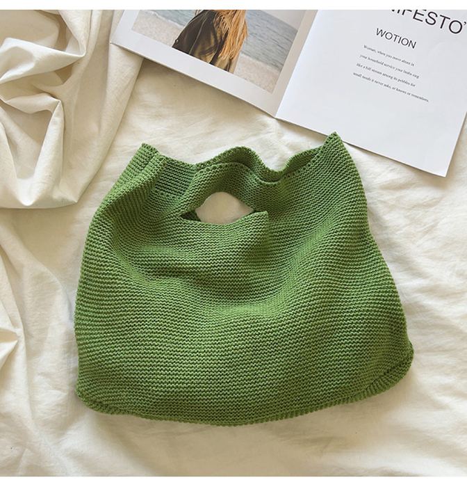 Textured Knit Handbag with Cutout Top Handles