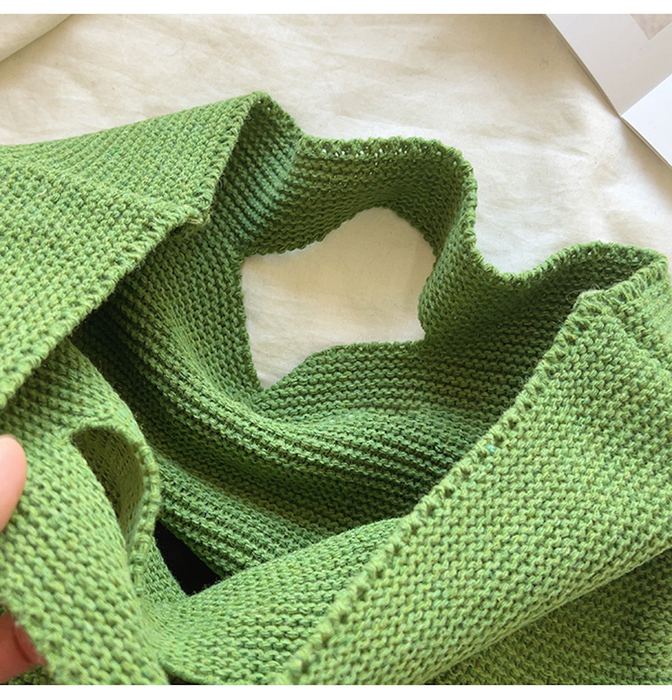 Textured Knit Handbag with Cutout Top Handles
