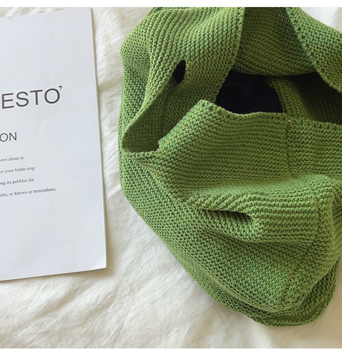 Textured Knit Handbag with Cutout Top Handles