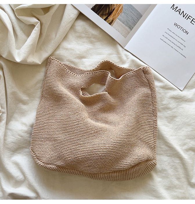 Textured Knit Handbag with Cutout Top Handles
