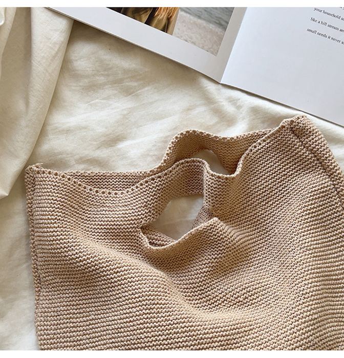 Textured Knit Handbag with Cutout Top Handles