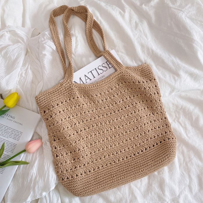Rectangular Crochet Tote with Horizontal Stitch Bands