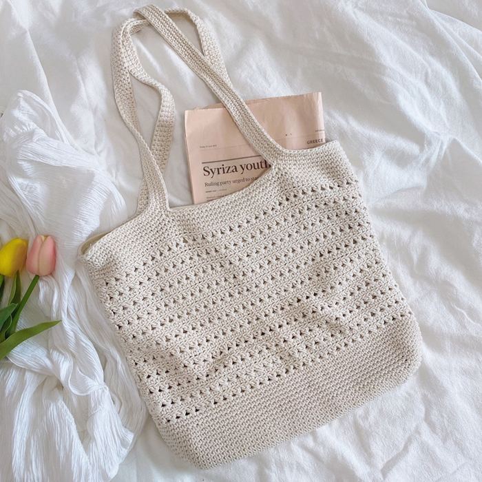 Rectangular Crochet Tote with Horizontal Stitch Bands