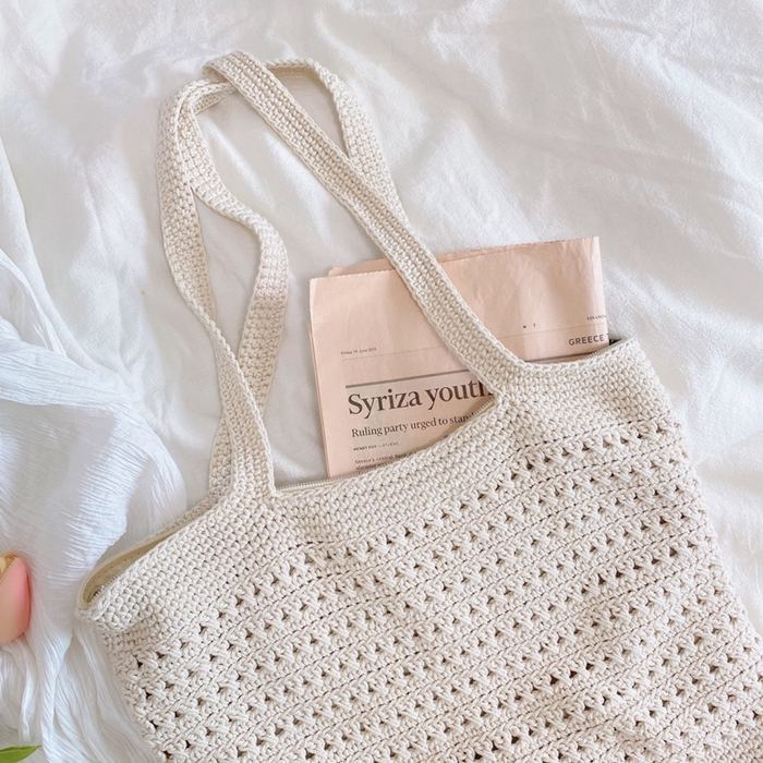 Rectangular Crochet Tote with Horizontal Stitch Bands