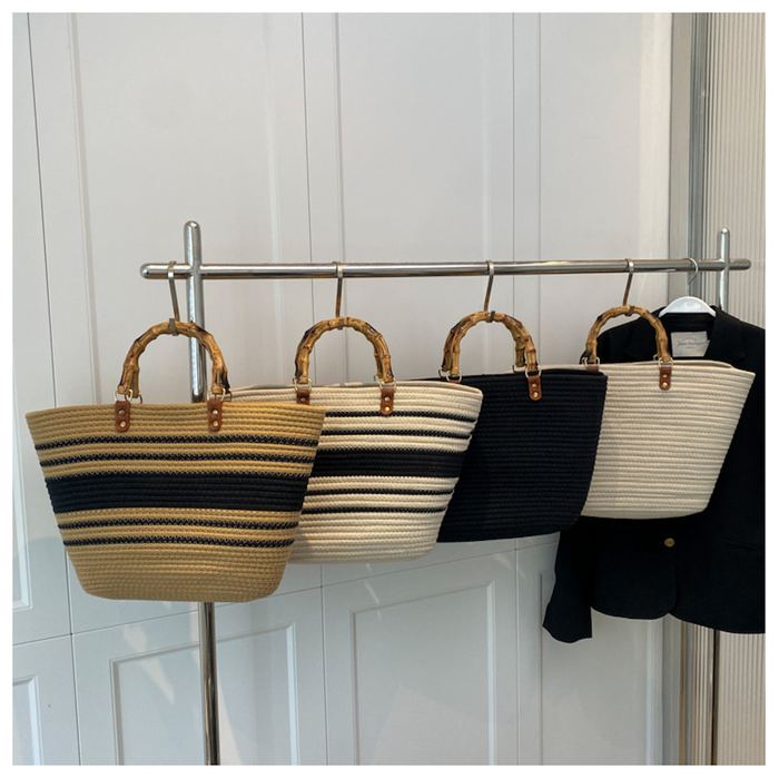 Wide Woven Basket Tote with Rounded Top Handles