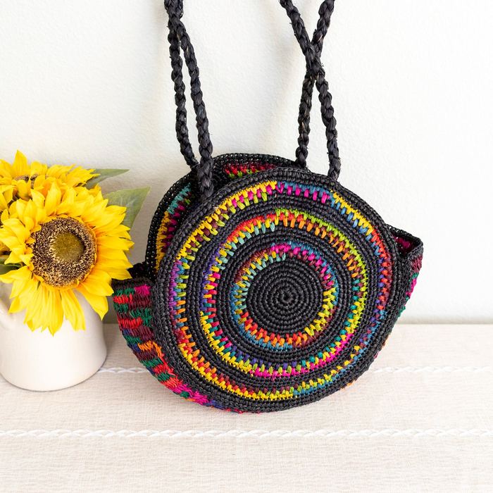 Multicolor Round Raffia Shoulder Bag