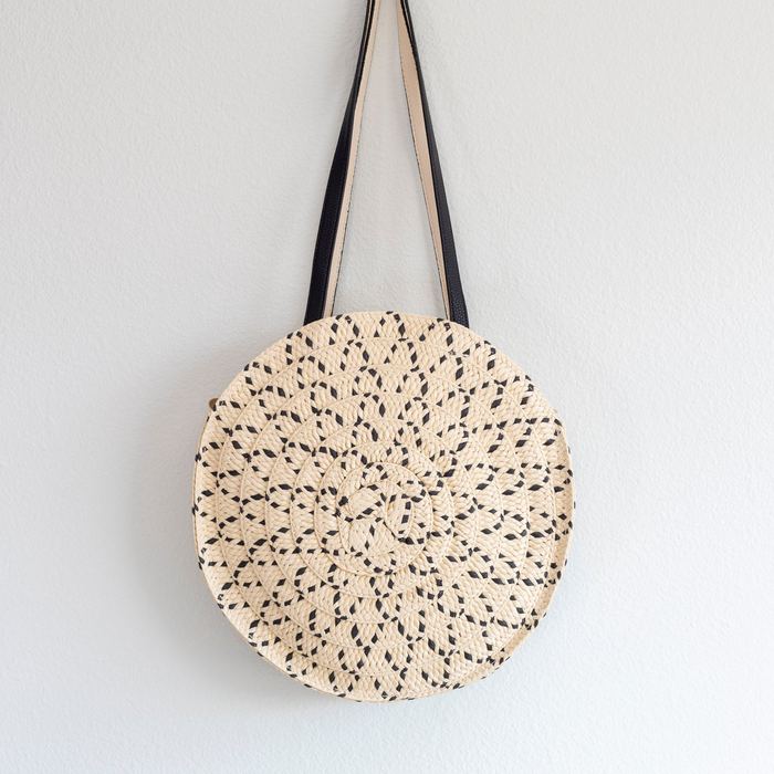 Round Floral-Openwork Straw Shoulder Bag