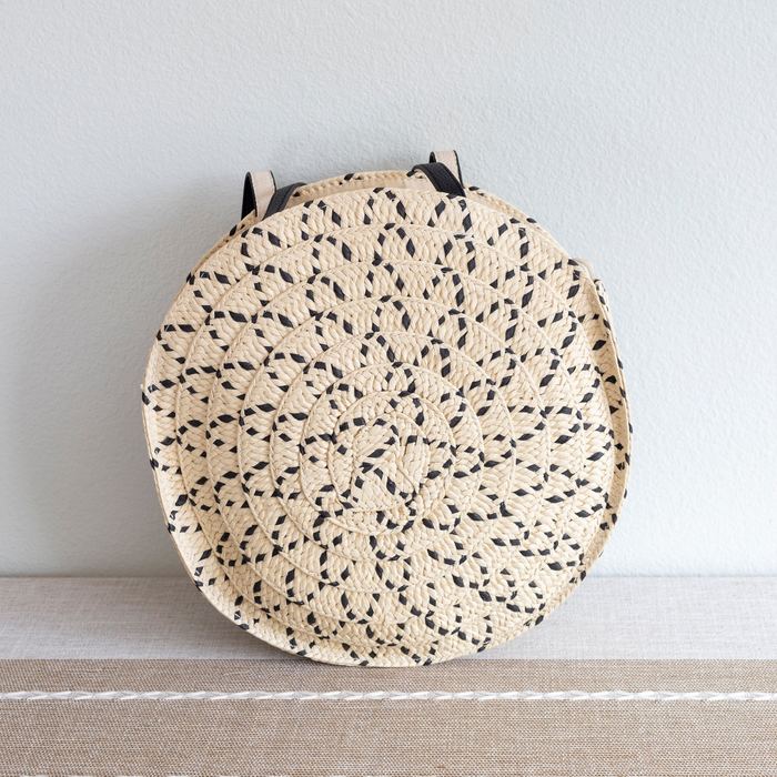 Round Floral-Openwork Straw Shoulder Bag