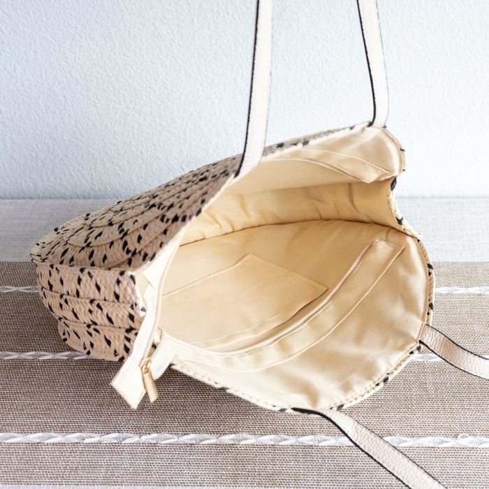 Round Floral-Openwork Straw Shoulder Bag