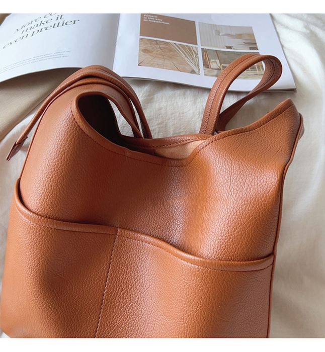 High Quality Synthetic Leather Hobo Tote with Front Pocket