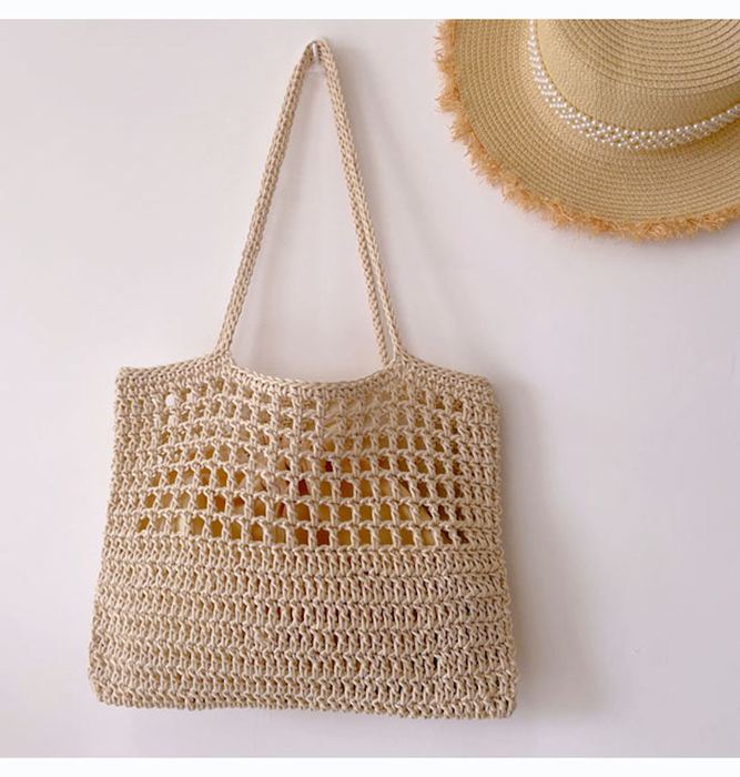 Rectangular Crochet Shoulder Bag with Openwork Upper Panel
