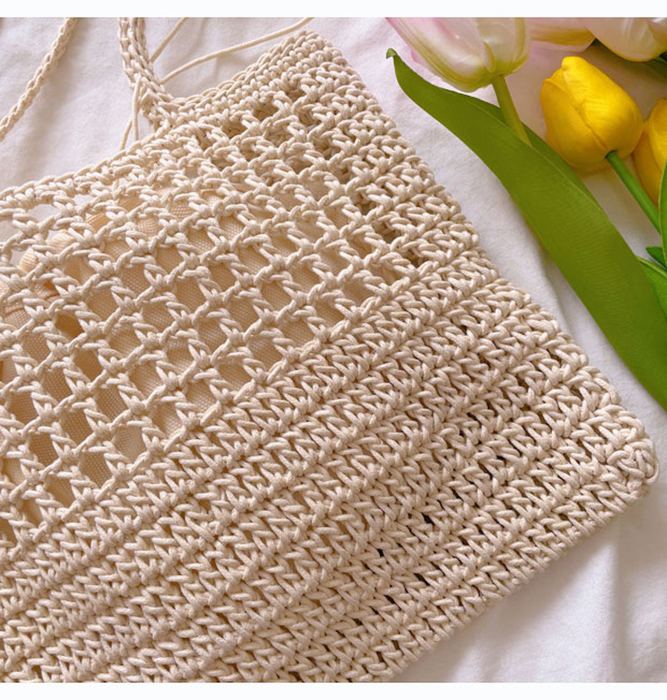 Rectangular Crochet Shoulder Bag with Openwork Upper Panel