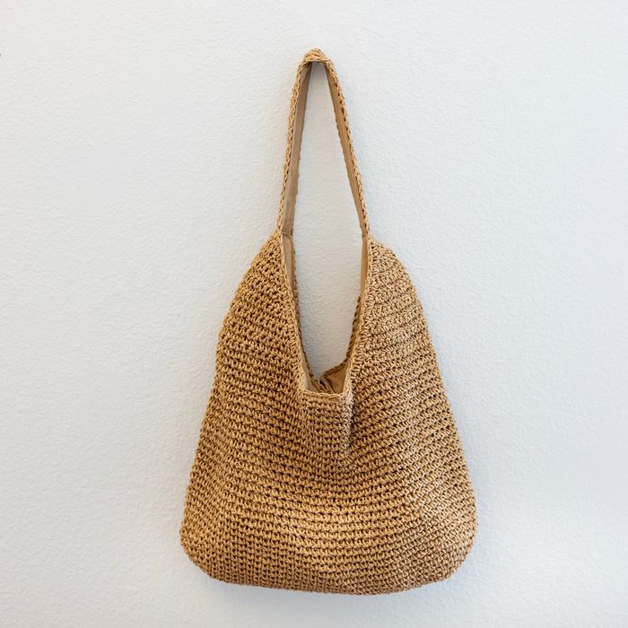 Slouchy Openwork Straw Hobo Shoulder Bag