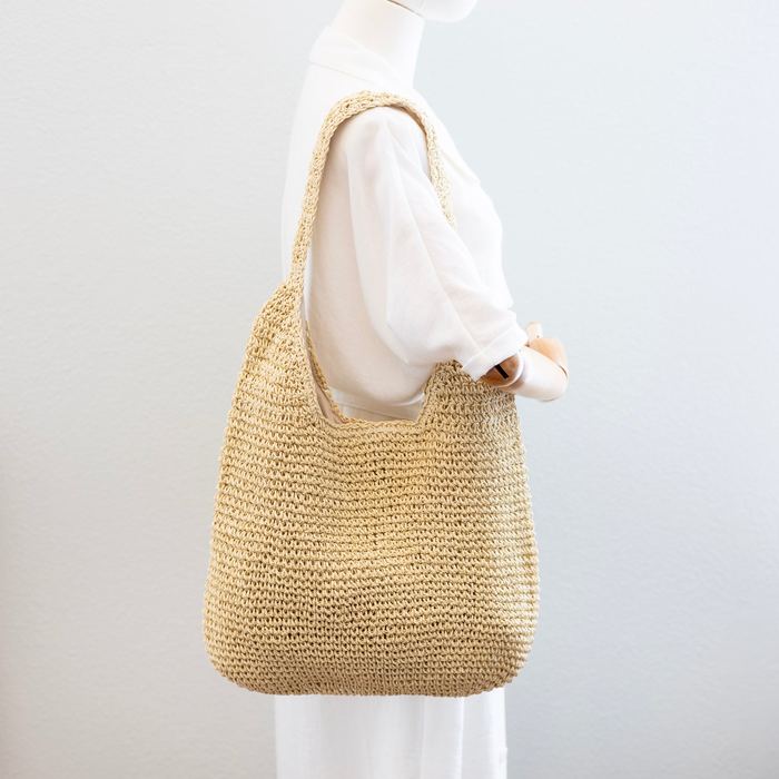 Slouchy Openwork Straw Hobo Shoulder Bag