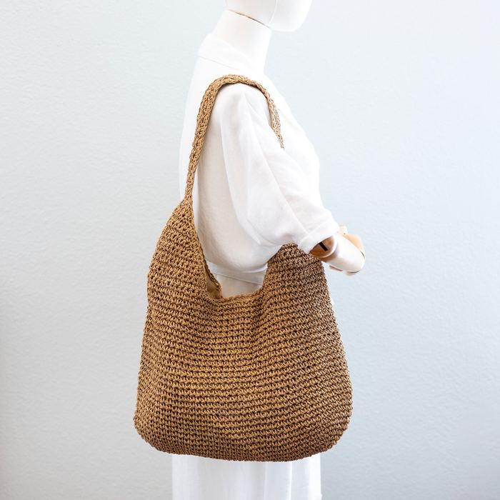 Slouchy Openwork Straw Hobo Shoulder Bag