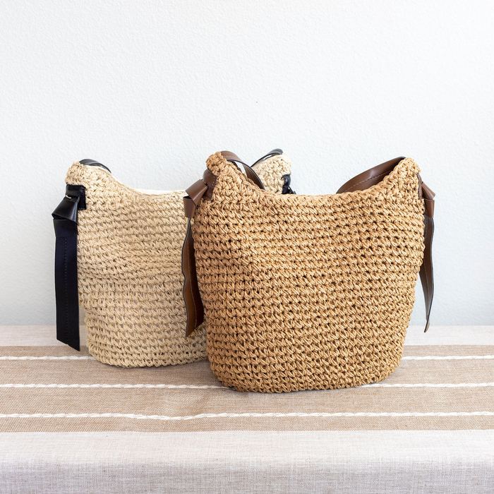 Straw Hobo Shoulder Bag with Wide Contrast Strap