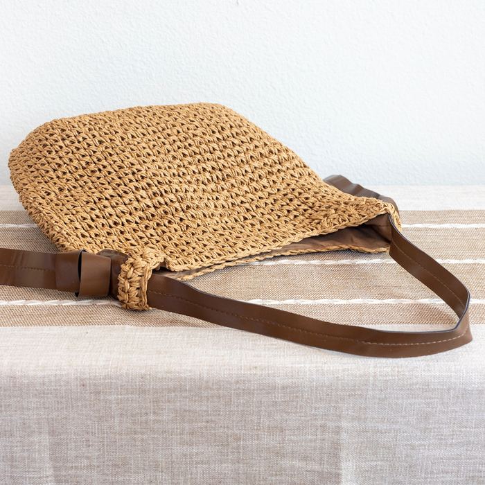 Straw Hobo Shoulder Bag with Wide Contrast Strap