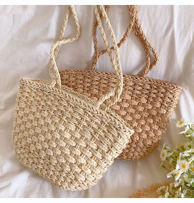 Textured Straw Tote with Twisted Woven Handles