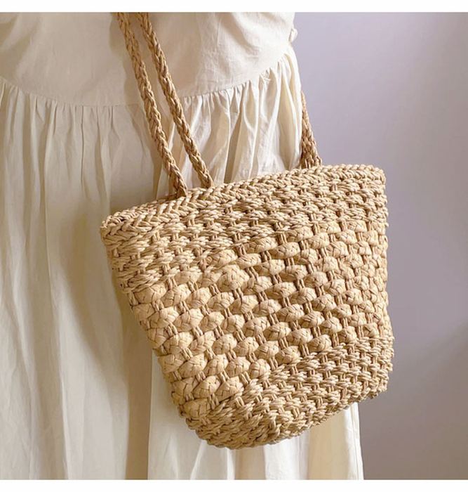 Textured Straw Tote with Twisted Woven Handles