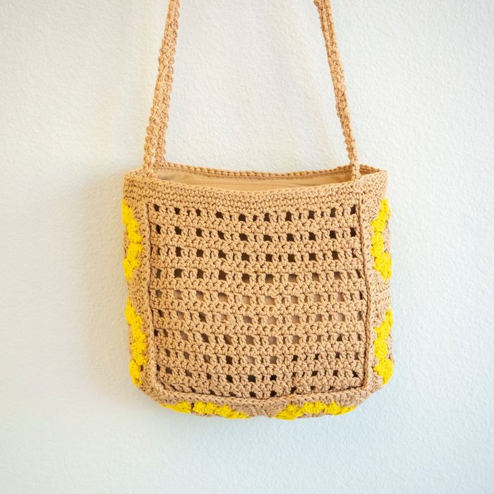 Small Cotton Crochet Crossbody Bag with Floral Side Panels