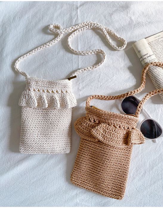 Small Cotton Crochet Crossbody Bag with Tassel Trim