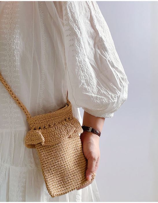Small Cotton Crochet Crossbody Bag with Tassel Trim