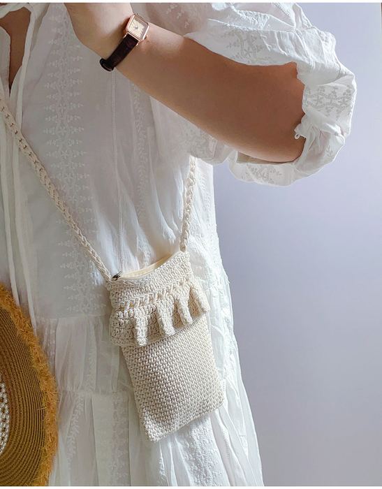 Small Cotton Crochet Crossbody Bag with Tassel Trim