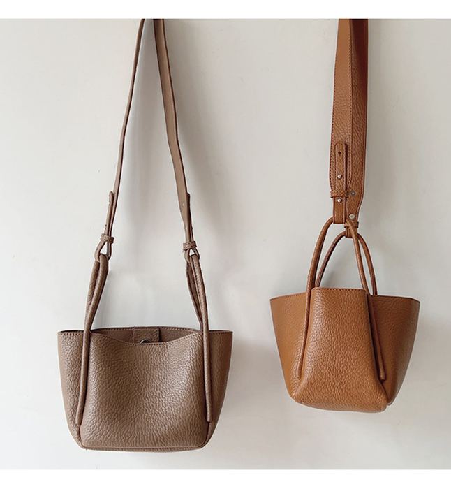 Mini High Quality Synthetic Leather Bucket Bag with Twin Handles