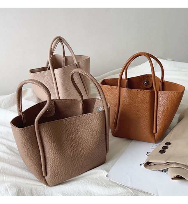 Mini High Quality Synthetic Leather Bucket Bag with Twin Handles
