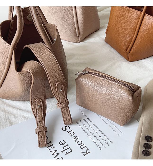 Mini High Quality Synthetic Leather Bucket Bag with Twin Handles