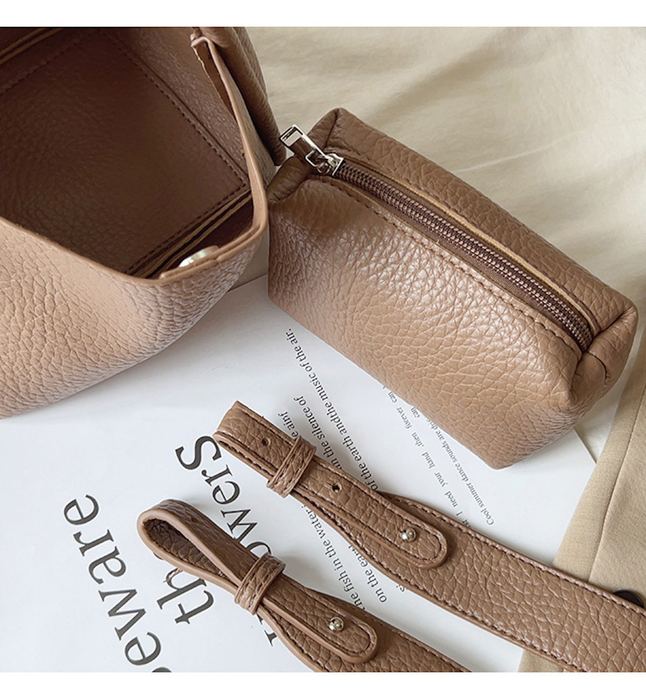 Mini High Quality Synthetic Leather Bucket Bag with Twin Handles