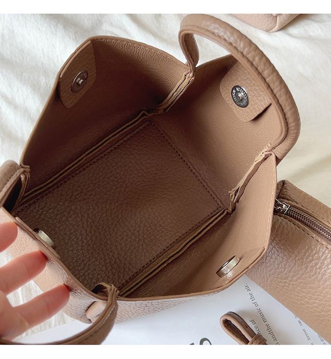 Mini High Quality Synthetic Leather Bucket Bag with Twin Handles